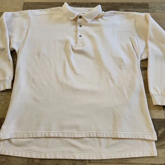 Vtg Eddie Bauer Pique Knit Polo Sweatshirt Cream 90s Gorpcore Heritage Sz XL - Picture 2 of 7